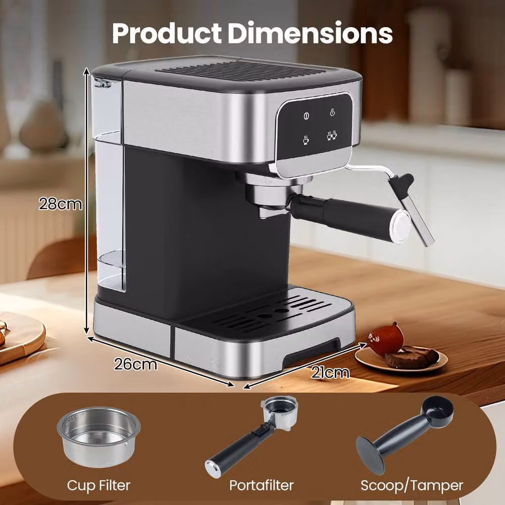 Costway 1200W Professional Espresso Machine with 20 Bar Pressure, 1.8 l Removable Tank and Steam Wand in Silver – 9
