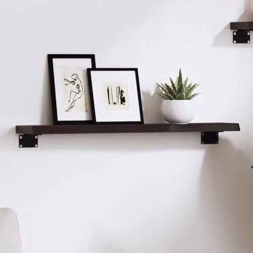 vidaXL Rustic Oak Wall Shelf, Dark Brown, W: 60 cm, D: 10 cm, H: 2 cm – 2