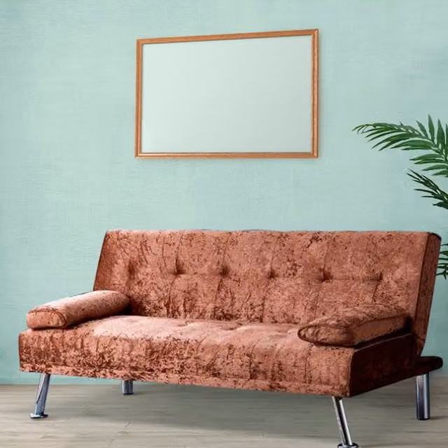 Comfy Living Brown Crush Velvet Click Clack Sofa Bed with Chrome Metal Legs