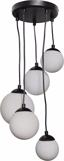 ValueLights Beauworth 5 Way Modern Suspended Ceiling Light Pendant in Matt Black with Glass Spheres