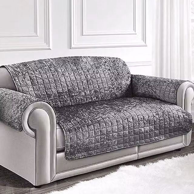 Intimates Silver Crushed Velvet 2 Seater Sofa Protector, Water Repellent and Stain Resistant