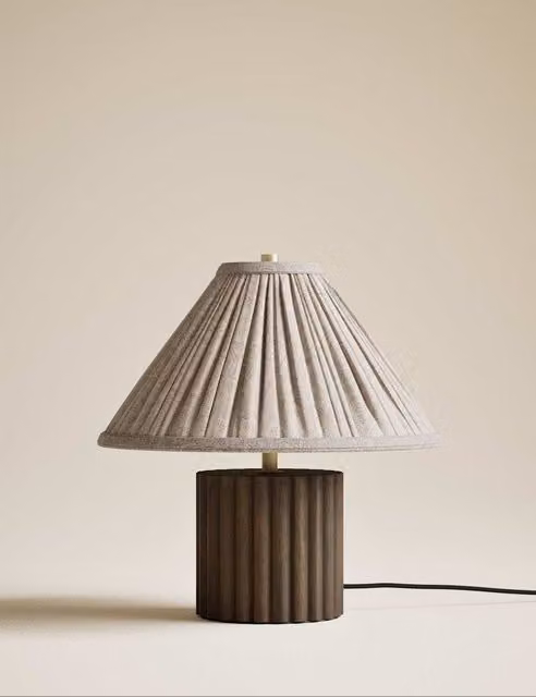 M&S Modern Round Wood Ribbed Table Lamp in Brown
