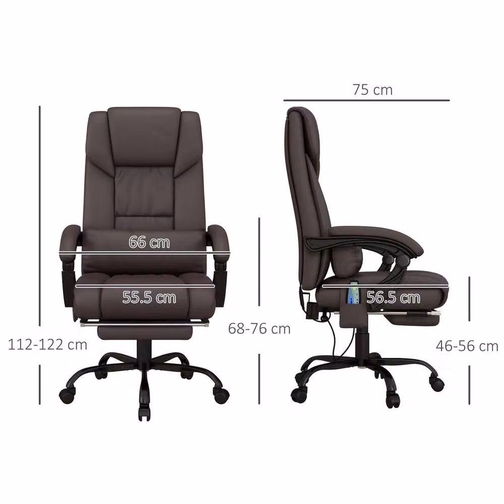 VOGREX Brown PU Leather Executive Massage Office Chair with Headrest and Height Adjustment – 2