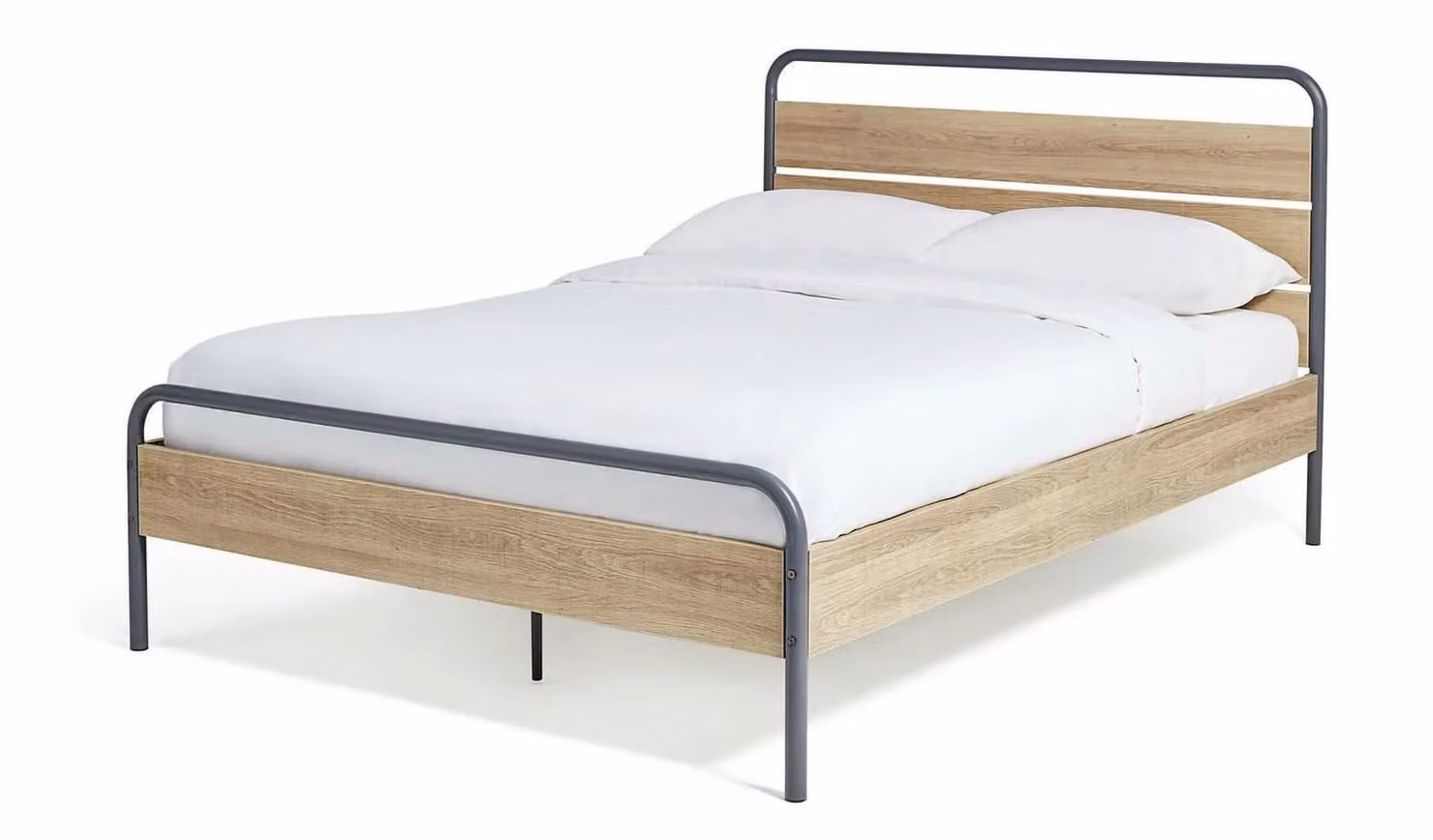 Cheap Furniture Warehouse Industrial Metal Double Bed Frame in Grey, W/D/H: 140 x 200 x 102 cm