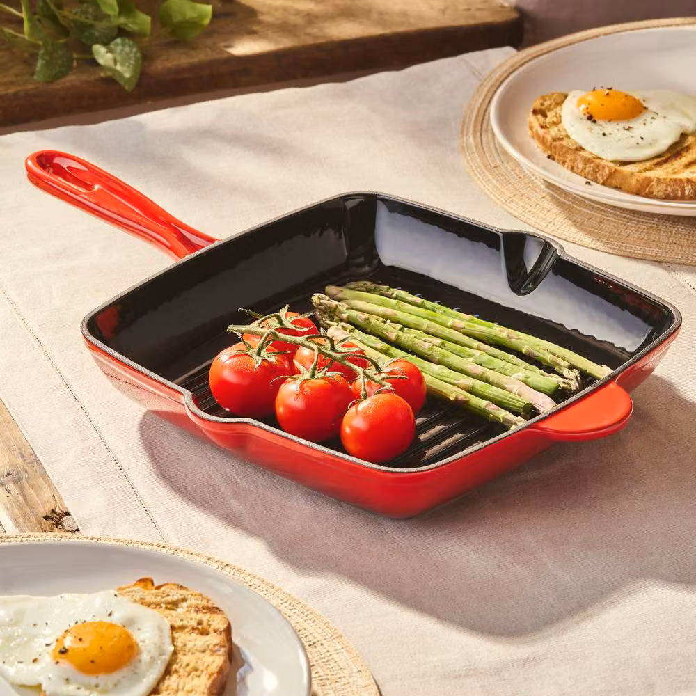 Cooks Professional 2 Piece Red Enamelled Cast Iron Frying Pan and Skillet Set – 2