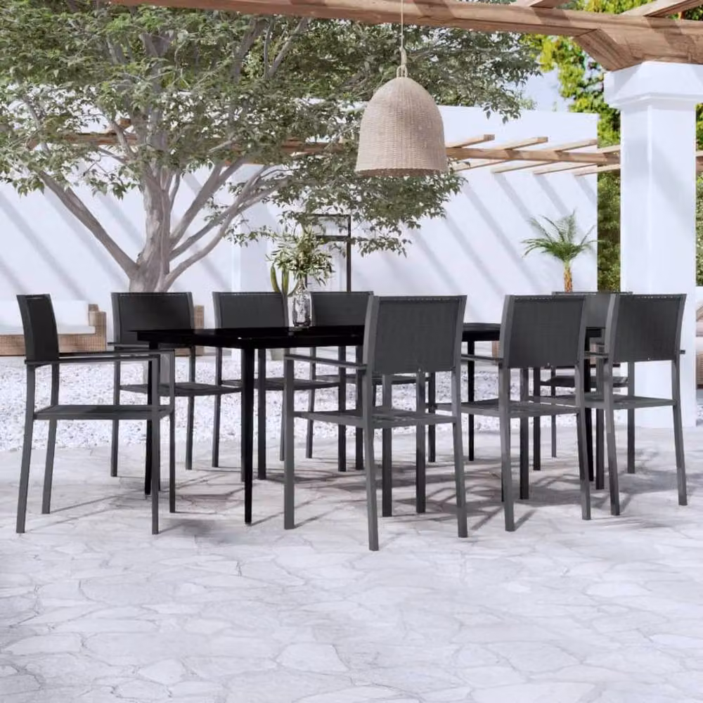 Berkfield Home 9 Piece Black Modern Garden Dining Set – 2