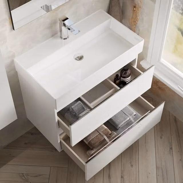 Banyetti Vatilla 800mm Wall Hung Vanity Unit with Veneto 1 Tap Hole Basin, Gloss White – 1