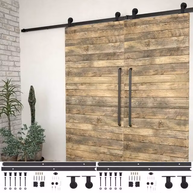 Berkfield Home Sliding Door Hardware Kit, 2 Piece Black Steel, 200 cm