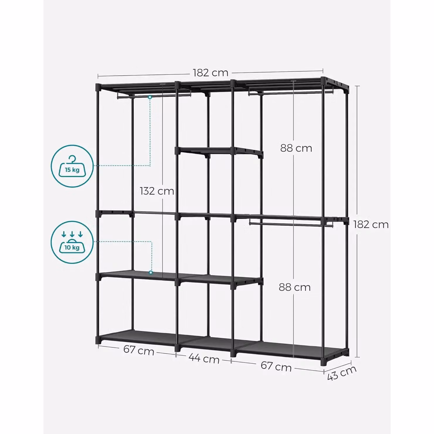 SONGMICS Open Clothes Rack Freestanding with Rails and Fabric Shelves in Black – 2