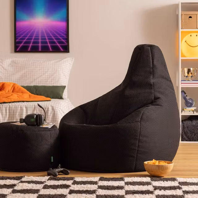 Icon Gaming Performance Mesh XL Recliner Bean Bag and Footstool in Black