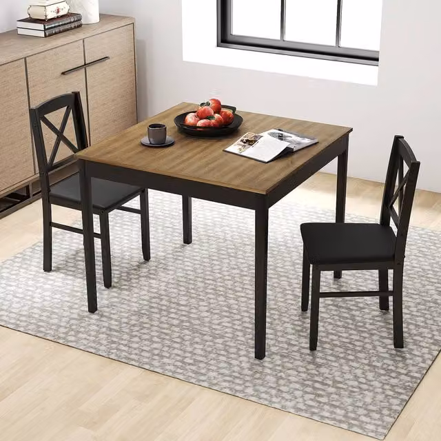 Costway 3-Piece Modern Dining Table and 2 Upholstered Chairs Set in Brown – 1