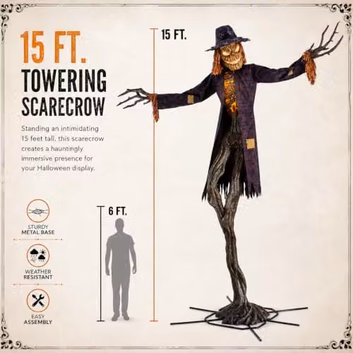 Home Accents 15ft Giant Sized Animated LED Worricrow Scarecrow Halloween Decoration in Orange and Multicolour – 2