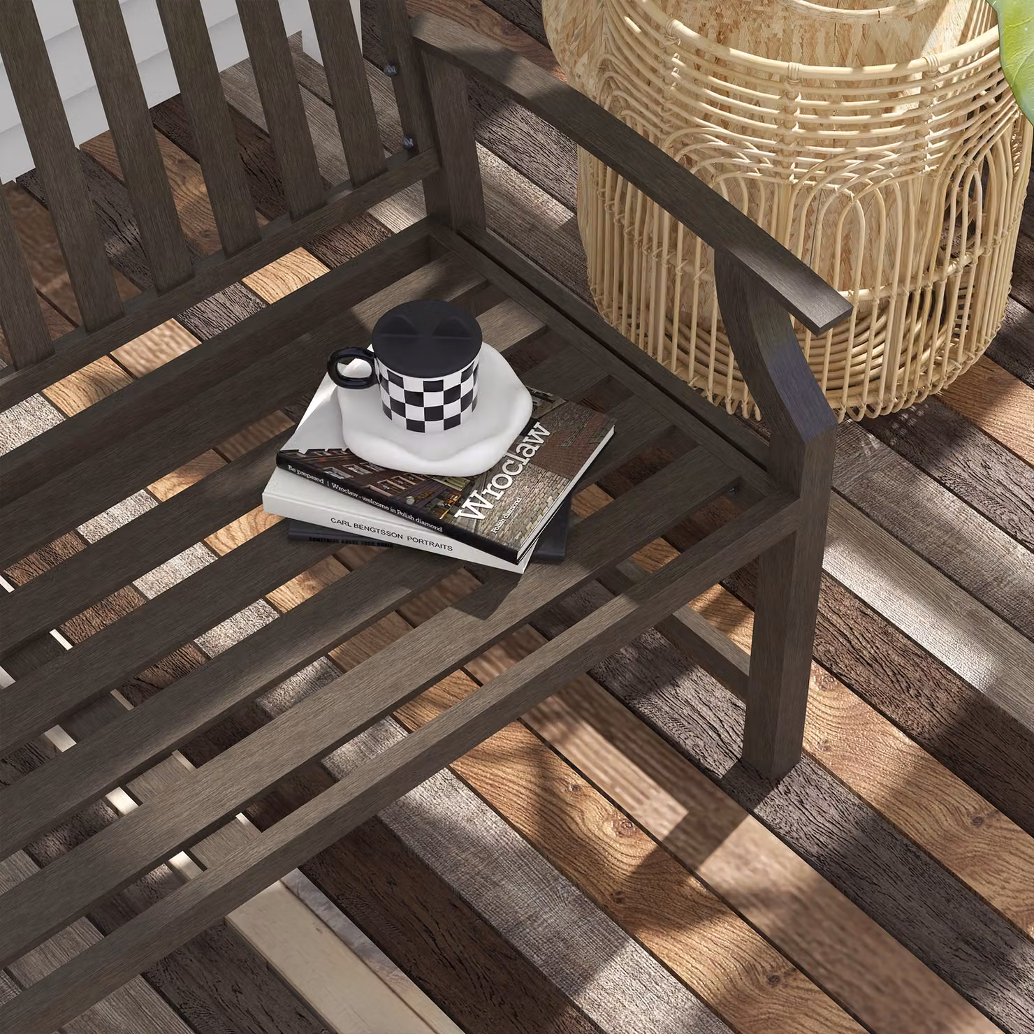 Outsunny Metal Garden Perch with Slatted Seat, Backrest and Curved Arms in Brown – 7