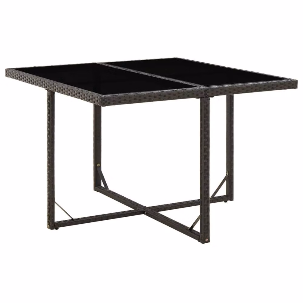 Berkfield Home Black Poly Rattan and Glass Rectangular Garden Table W/D/H: 107 x 107 x 74 cm – 2
