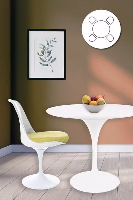 Fusion Living Tulip Dining Set with White Round Table and Four Green Chairs – 1