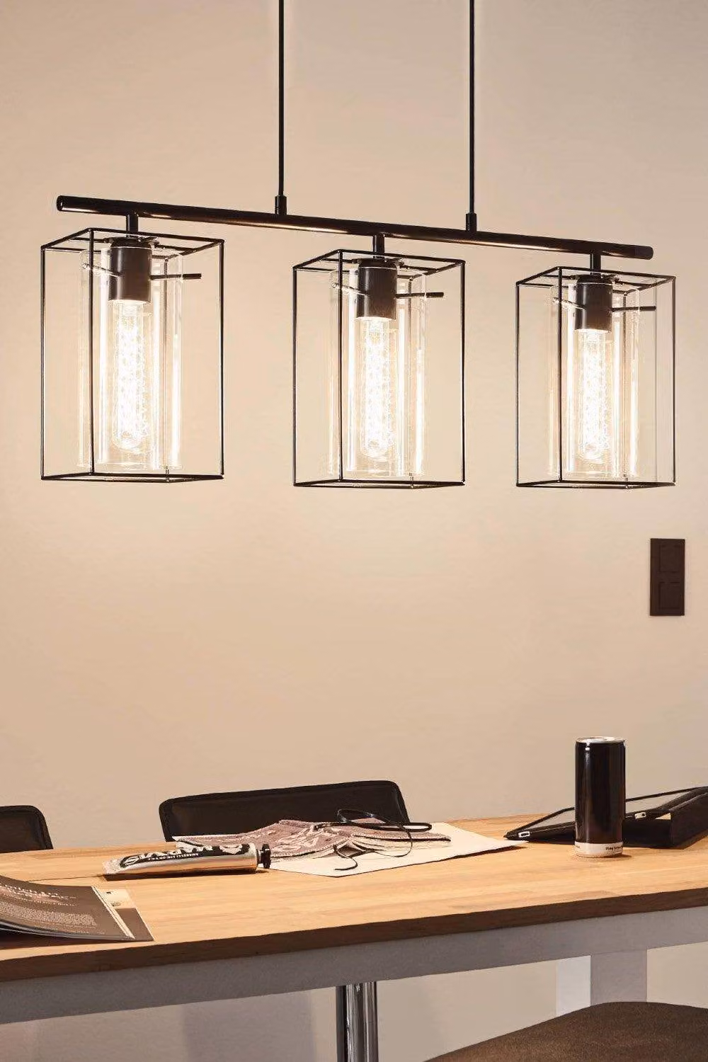 Eglo Loncino 3-Light Suspended Ceiling Fitting in Black with Transparent Glass and Metal – 2