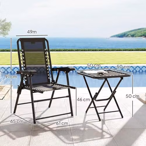 Outsunny 3 Piece Folding Garden Bistro Set in Black Metal – 7