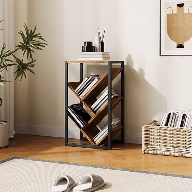 Livingandhome 5-Tier Ladder Bookshelf Storage Rack in Brown Wood