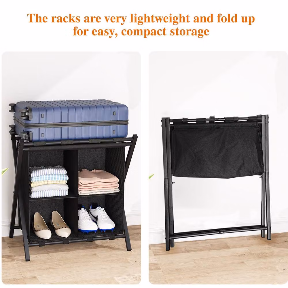 Huhote Set of 2 Sturdy Metal Luggage Rack Stands with Storage in Black – 5