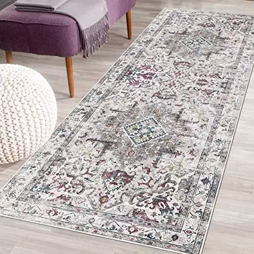 THE RUGS Bahala Vintage Washable Polyamide Non-Slip Rug in Beige, W/D/H: 180 x 60 cm