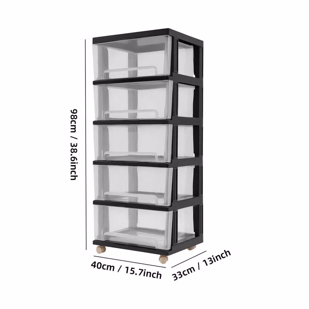 Ventryn 5 Drawer Plastic Storage Chest Tower Cabinet Organizer in Black – 2