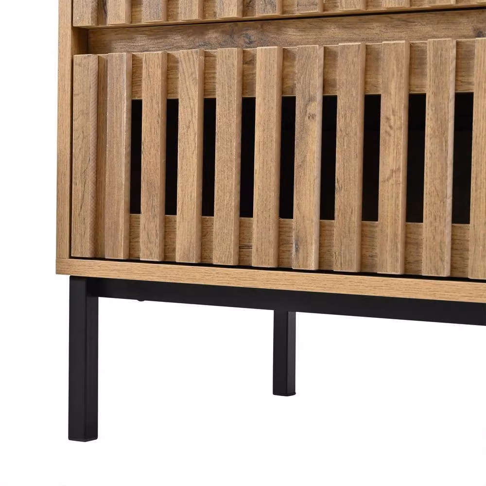 Merax Modern 6 Drawer Wooden Chest of Drawers with Metal Legs in Brown and Black, W/D/H: 120 x 40 x 81 cm – 6