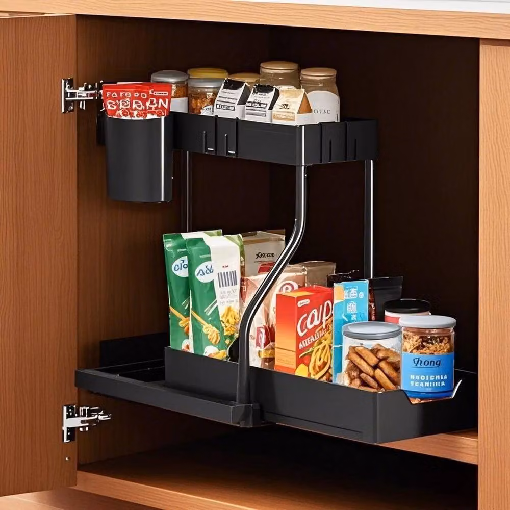 NESTLUNE Under Sink Storage Organiser Shelf and Spice Rack in Black, W/D/H: 100 x 35 x 15 cm – 4