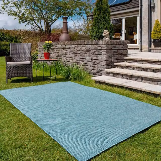 The Rug House Duck Egg Blue Soft Plastic Indoor Outdoor Area Rug, W: 330 cm, D: 240 cm