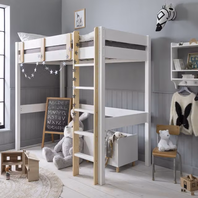 Noa and Nani Una Highsleeper Single Bed in White Solid Pine Wood