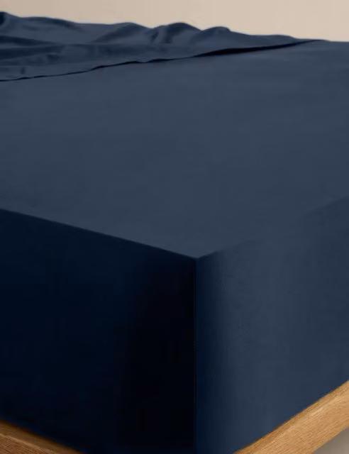 M&S Egyptian Cotton 400 Thread Count Mako Satin StayPut Fitted Sheet Blue W/D/H: 180 x 200 cm