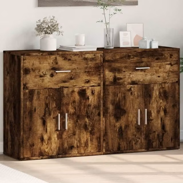 Berkfield Home Set of 2 Modern Smoked Oak Sideboards in Brown, W/D/H: 60 x 31 x 70 cm – 1
