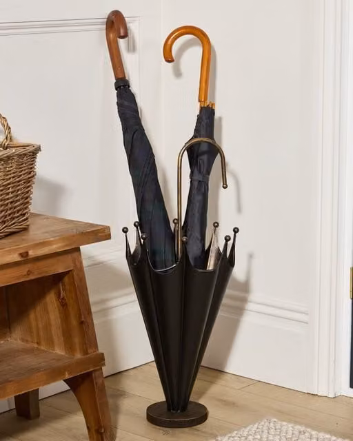 Dibor Vintage Small Freestanding Metal Umbrella Stand in Black and Gold – 1