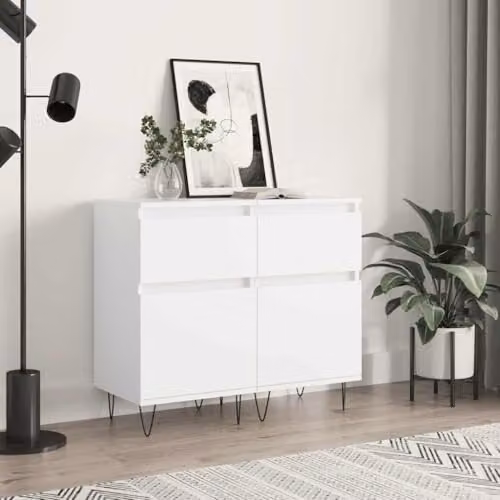 vidaXL Set of 2 White Classic Sideboards in Engineered Wood, W/D/H: 40 x 35 x 70 cm