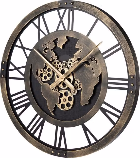 COSTWAY Round Industrial Metal Wall Clock in Brown with Silent Quartz Movement