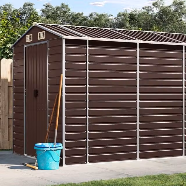 Berkfield Home Brown Galvanised Steel Garden Shed W/D/H: 191 x 555 x 198 cm