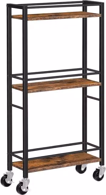VOGREX 3-Tier Lockable Rolling Kitchen Storage Cart in Rustic Brown and Black, W/D/H: 40.7 x 30.0 x 81.0 cm – 1