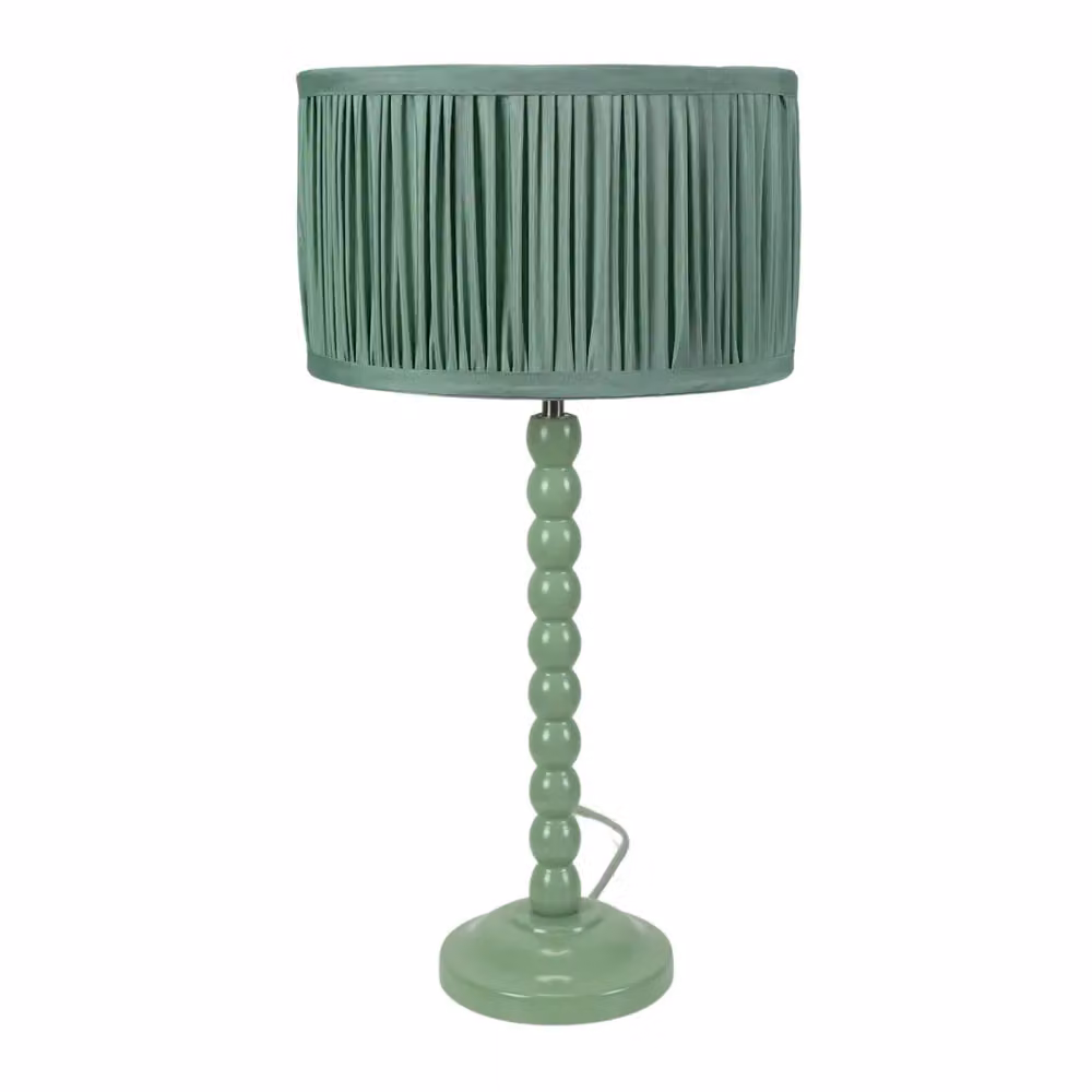 ValueLights Bobbins Sage Green Table Lamp with Ruched Pleated Drum Shade and LED Bulb – 2