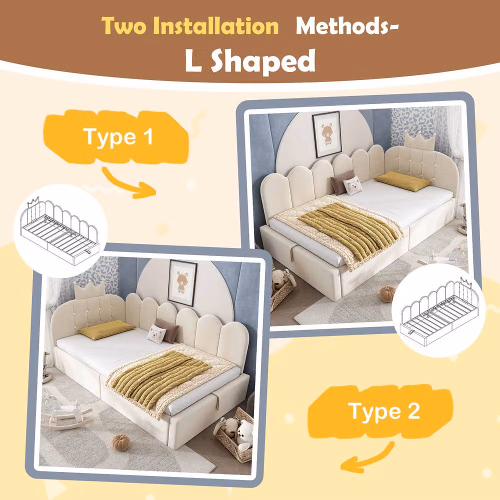 Matteo Beige Velvet Upholstered Daybed with Hydraulic Lift-Up Storage, W/D/H: 90 x 190 cm – 4