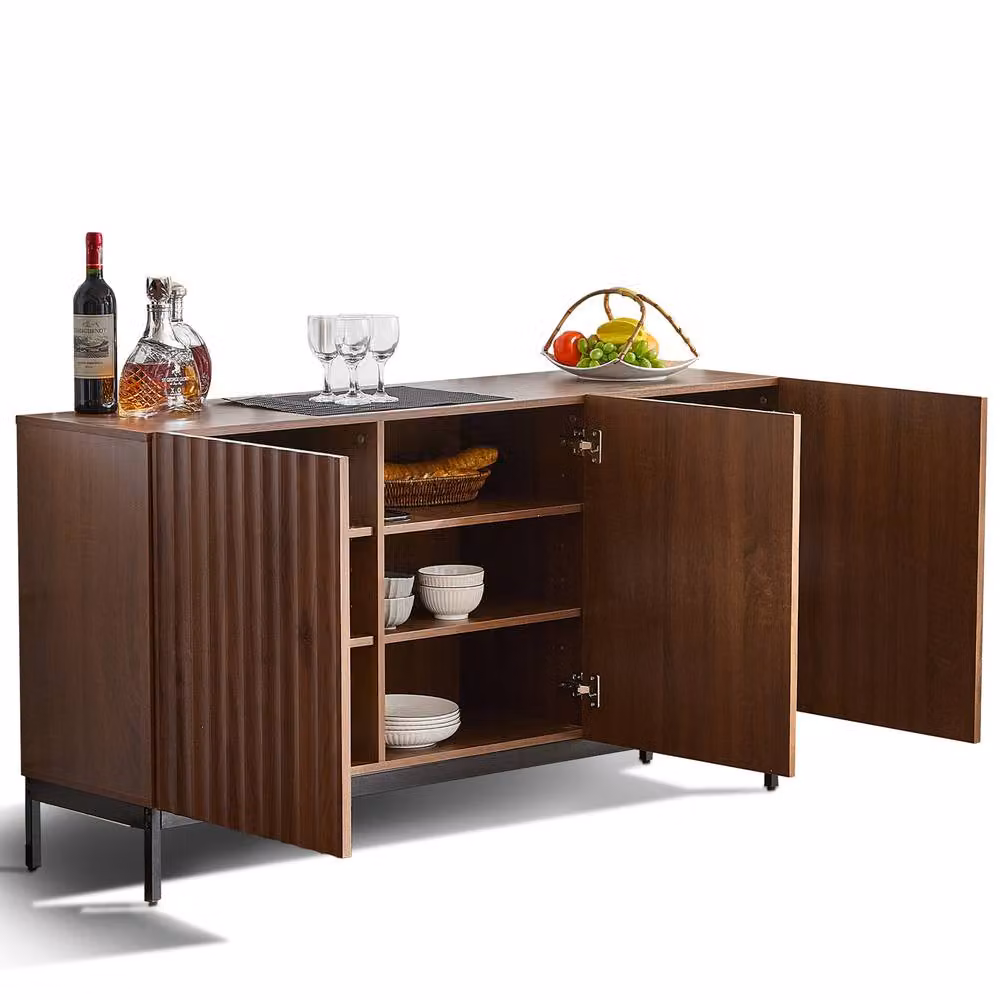 BTM Modern Dark Oak Sideboard in Brown with 3 Doors and Wavy Striped Design – 3