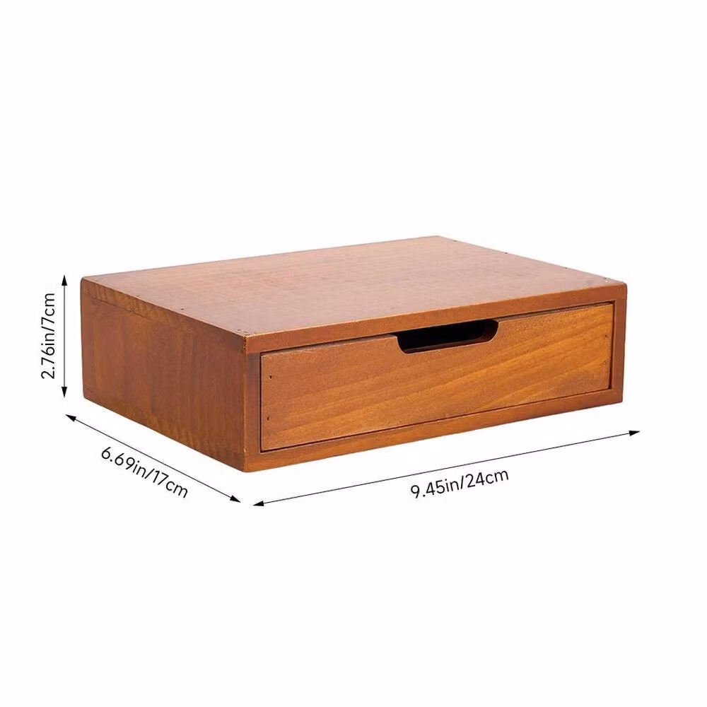 KORVIXA Retro Wooden 1-Drawer Desktop Storage Chest Organizer Box in Brown, W: 60 cm, D: 60 cm – 2