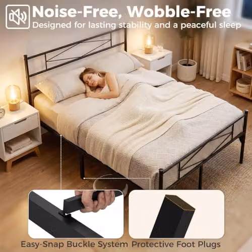 HOMCOM Industrial Metal Double Bed Frame with Headboard and Footboard, Black, W/D/H: 140 x 200 x 88.5 cm – 3