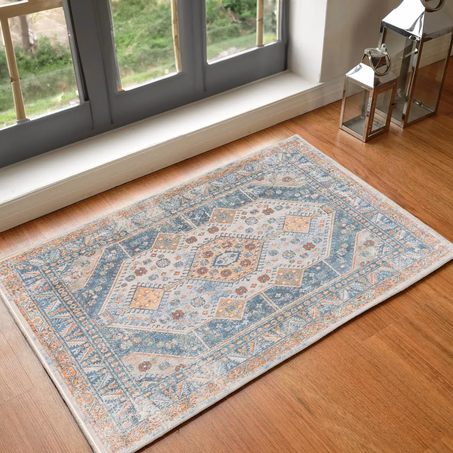 Livabliss Lilian Washable Vintage Boho Living and Dining Room Rug in Blue and Brown, W: 140 cm, L: 200 cm – 3