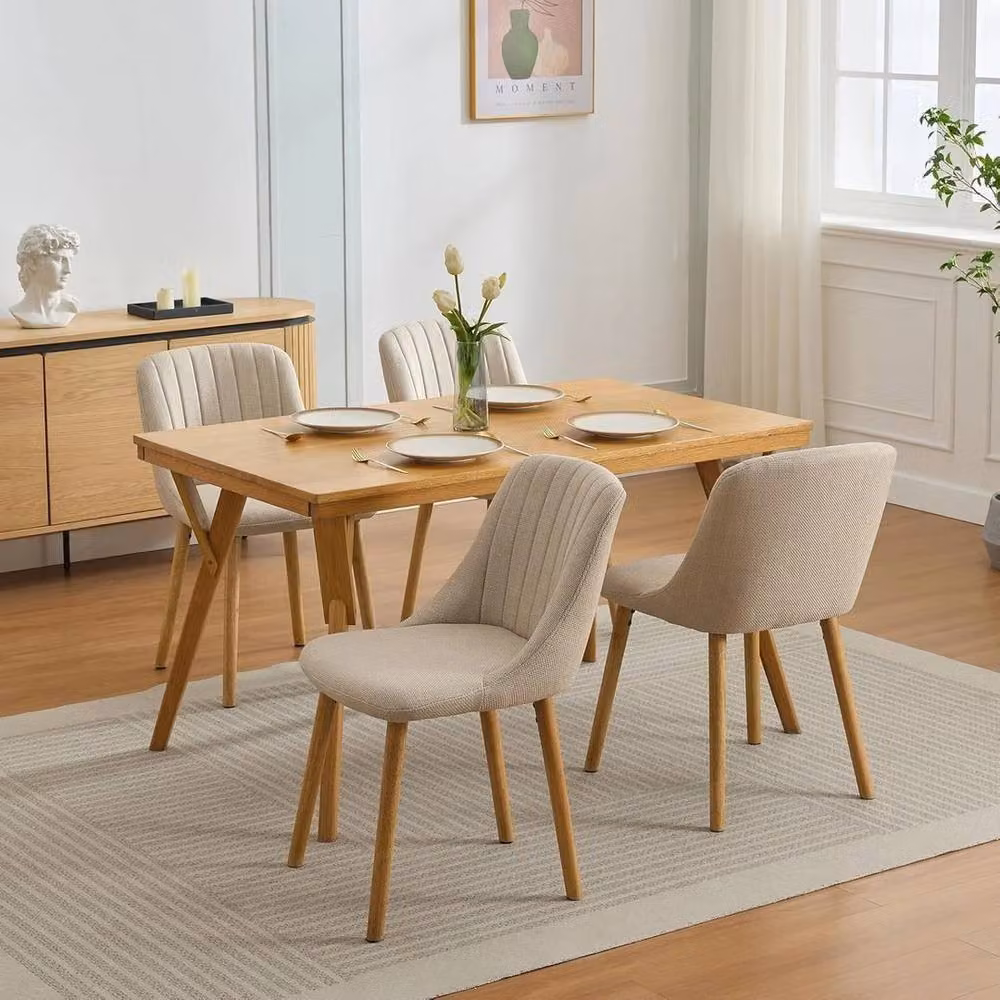 VOGREX Set of 2 Modern Linen Upholstered Dining Chairs in Beige – 2