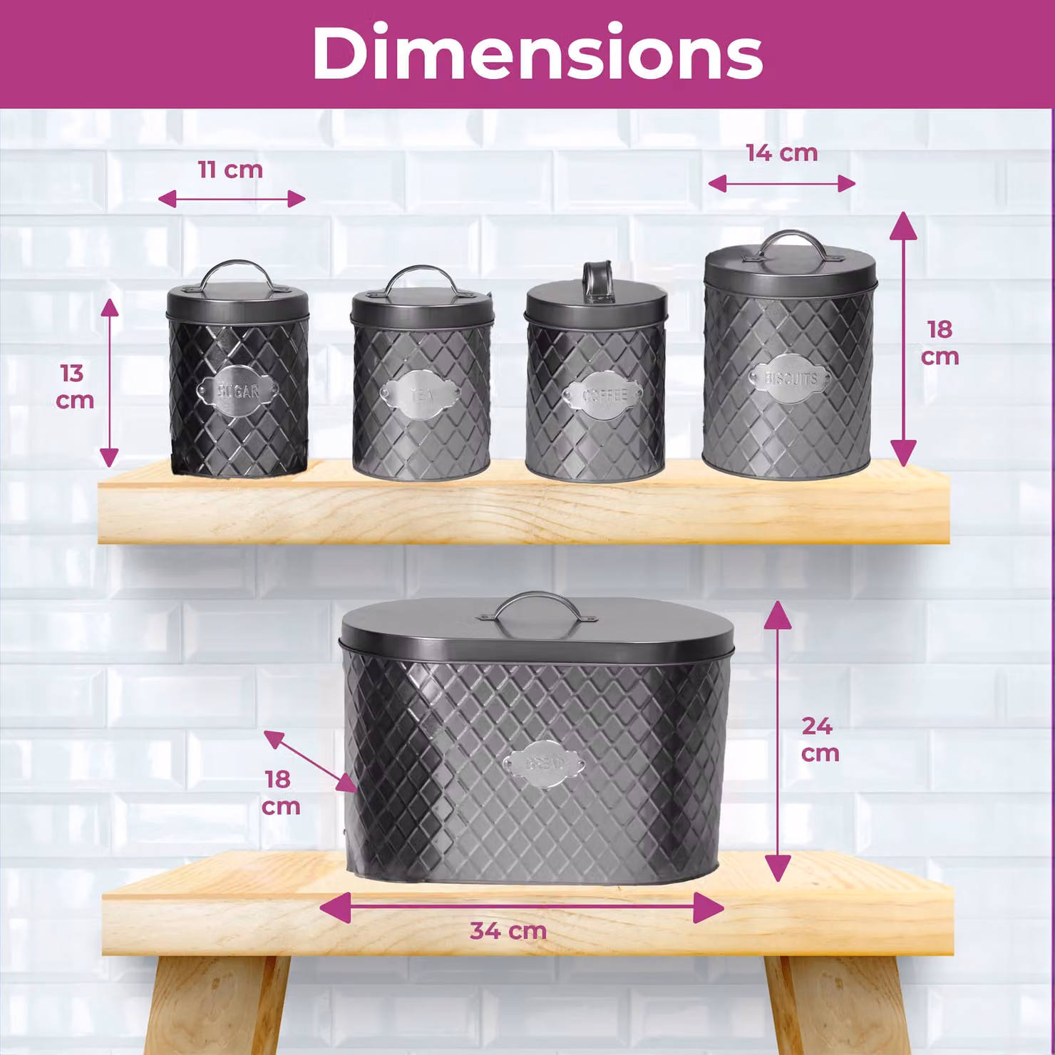 Neo 5 Piece Embossed Geometric Metal Kitchen Canister Set in Blue – 4
