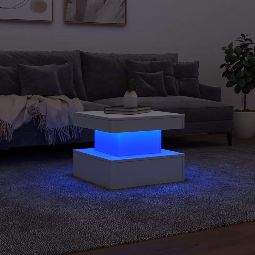 Berkfield Home Modern White Coffee Table with LED Lights W/D/H: 50 x 50 x 40 cm – 4