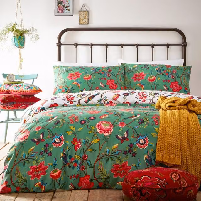 Riva Home Reversible Floral and Animal Print Duvet Cover and Pillowcase Set, Multicolour, W: 140 cm, H: 200 cm – 1