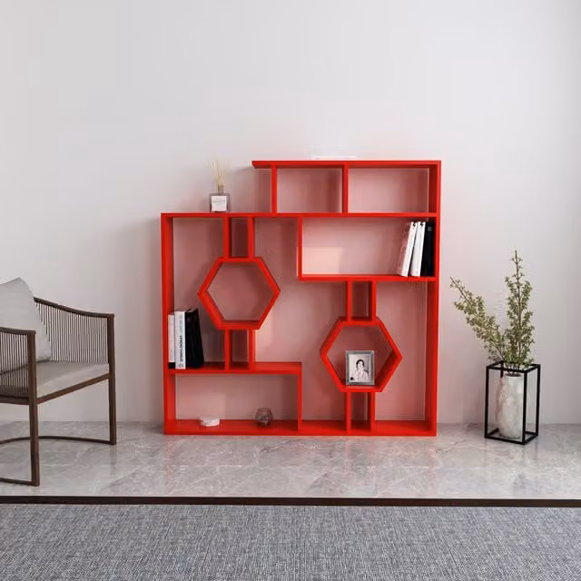Decorotika Tamara Modern Geometric Red Bookshelf