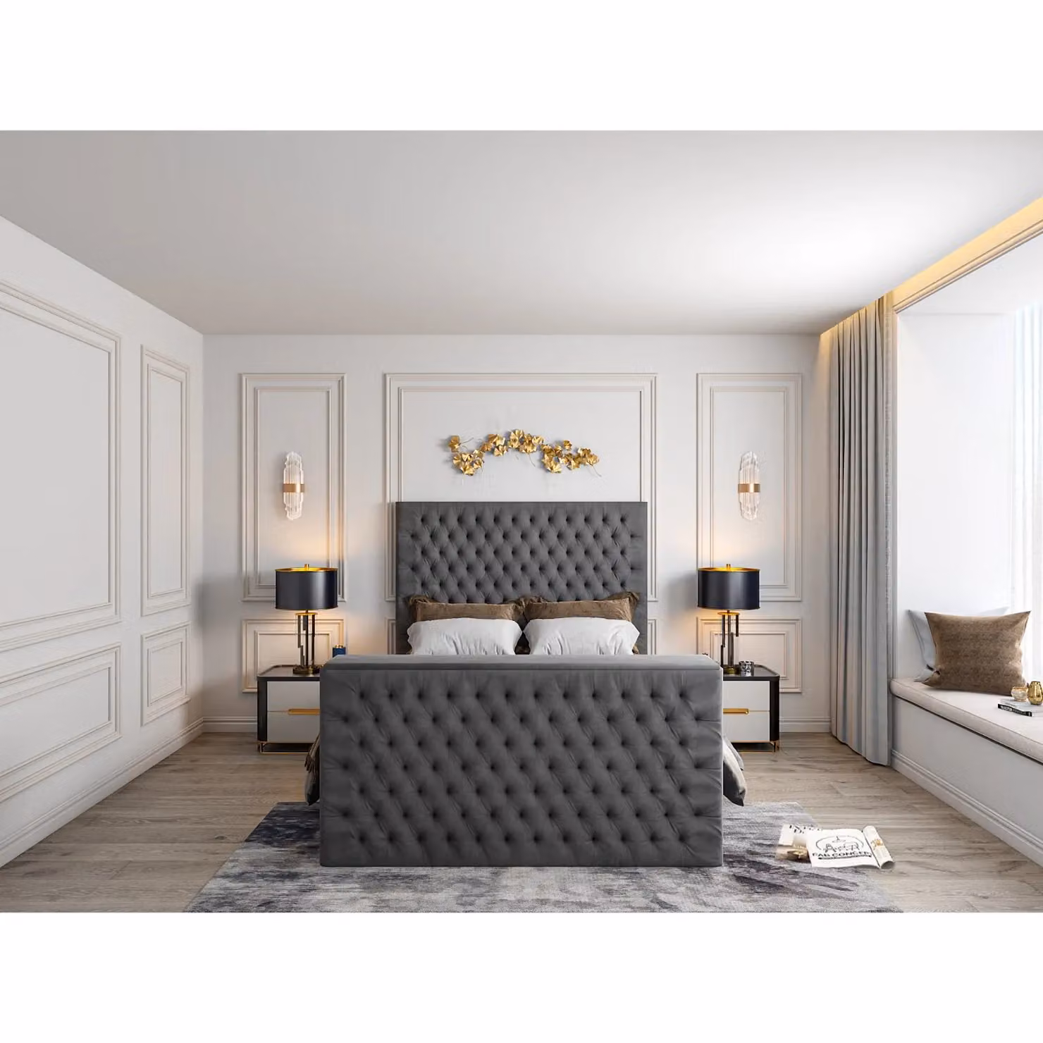 HOB Furniture Tara King Upholstered TV Bed Frame in Dark Grey French Velvet – 2