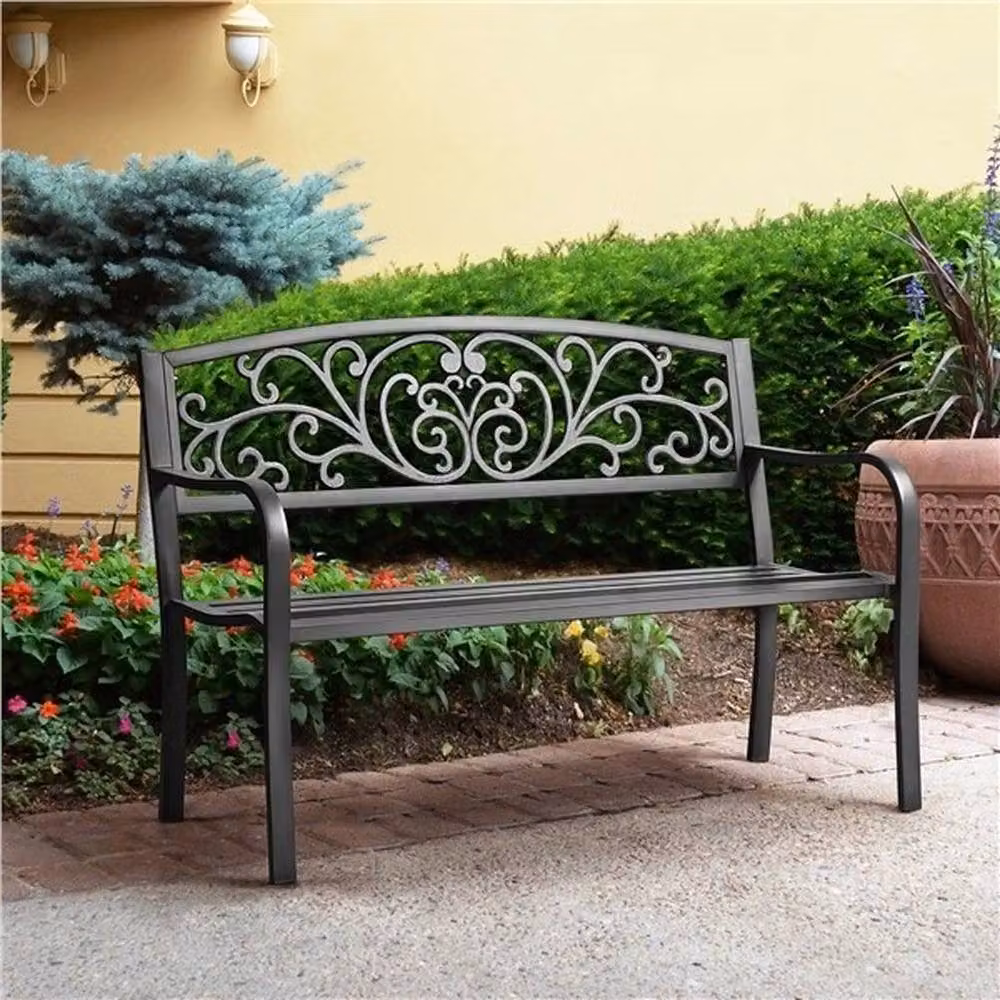 KORVIXA Black Metal Geometric Outdoor Garden Bench, W/D/H: 100 x 100 x 100 cm – 3