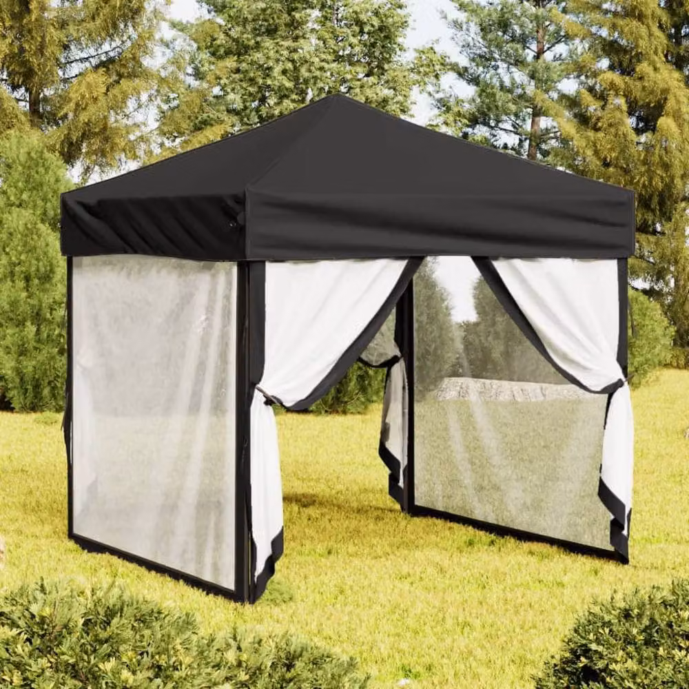 Berkfield Home Folding Party Tent with Sidewalls, Black and Silver, W/D/H: 2 x 2 x 2.54 m – 2